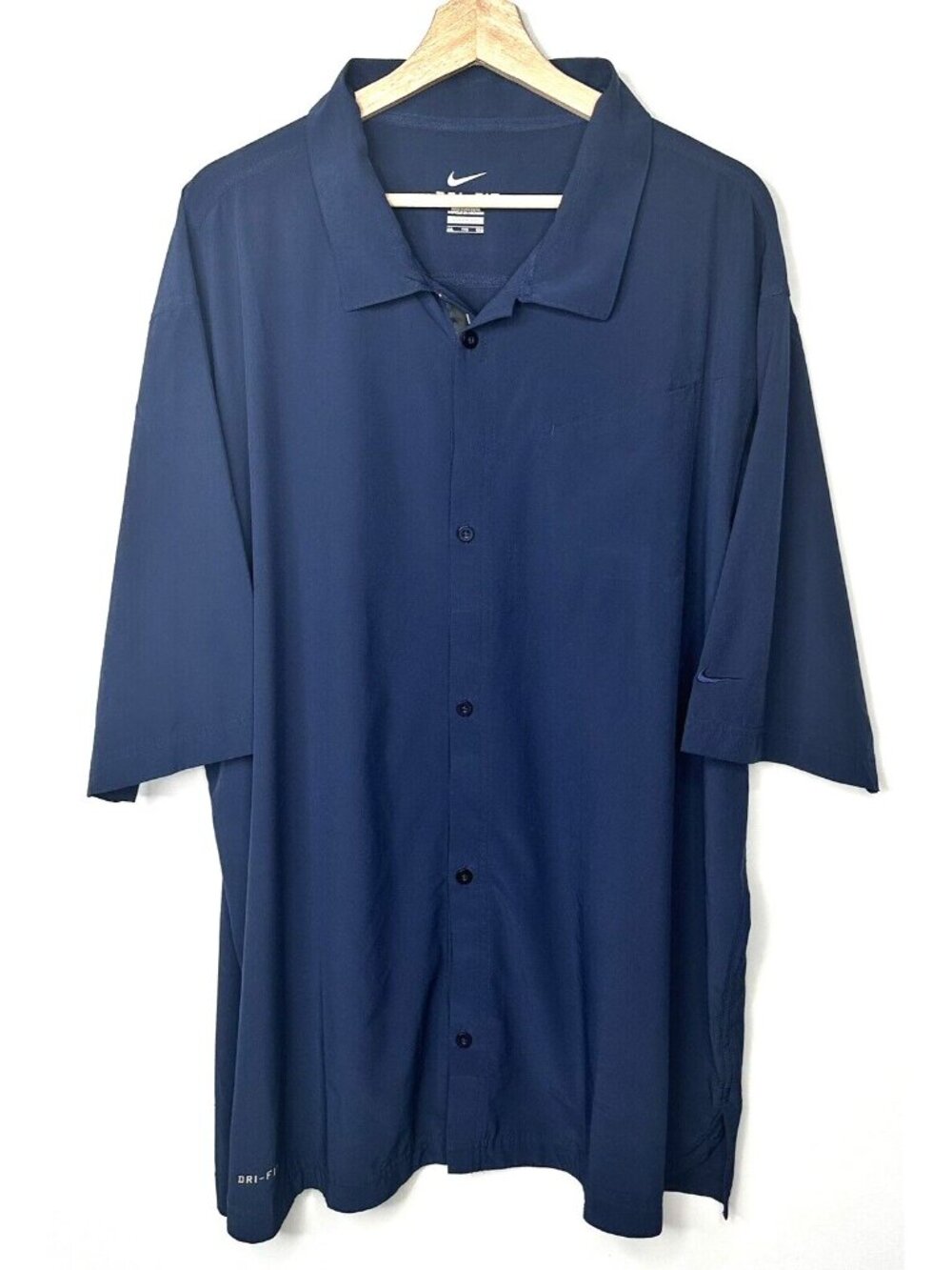 Nike Dri Fit Button Up Shirt Mens XXL Navy Performance Stretch Golf Casual